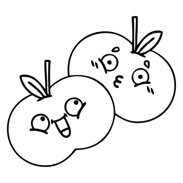 Línea dibujo dibujos animados jugosa manzana — Vector de stock