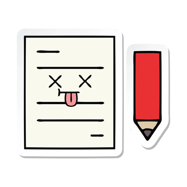 Sticker Van Een Leuke Cartoon Test Papier — Stockvector
