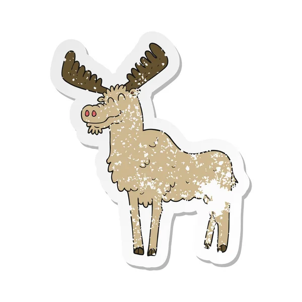 Retro Distressed Sticker Cartoon Moose — Stock Vector