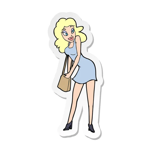 Sticker Cartoon Woman Looking Handbag — Stock Vector