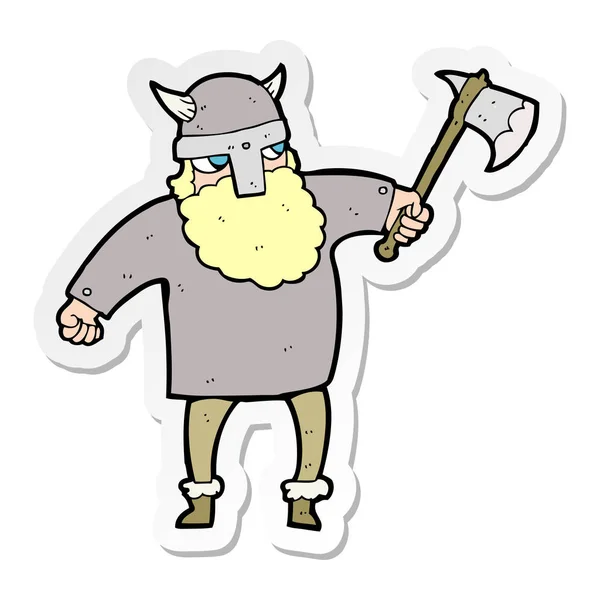 Sticker Van Een Cartoon Viking Warrior — Stockvector