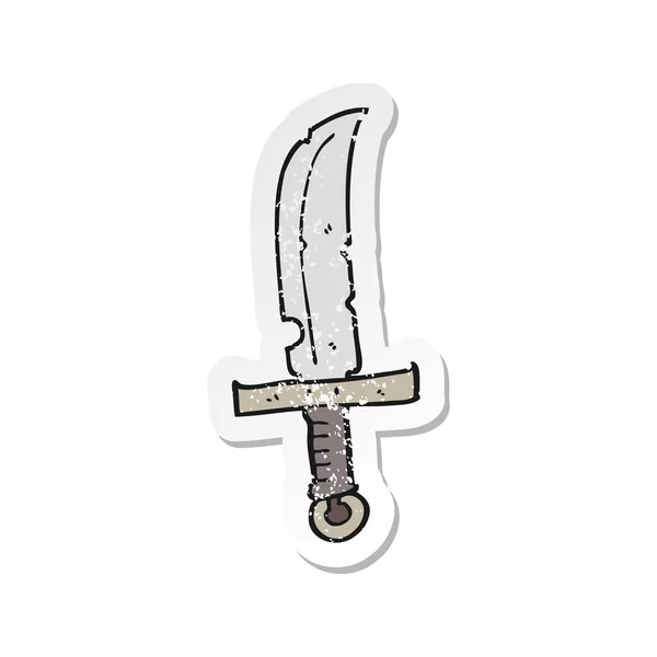 Adesivo retro angustiado de uma faca de desenho animado — Vetor de Stock
