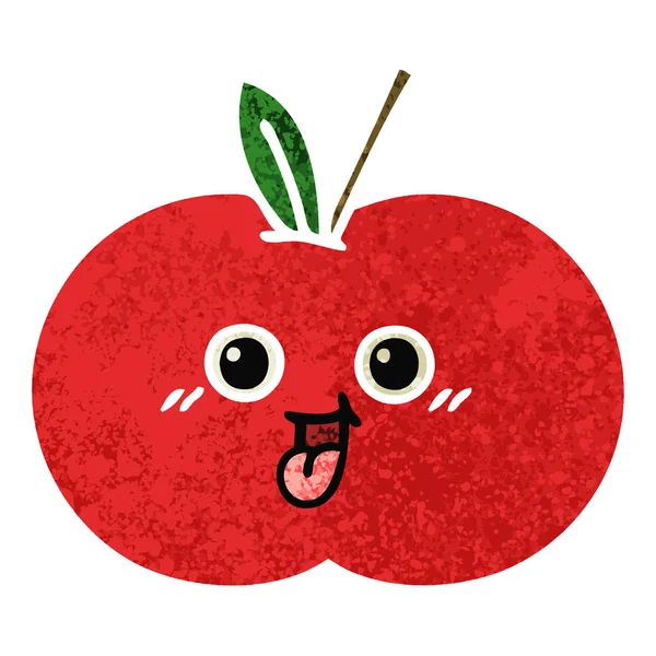 Retro Illustration Style Cartoon Red Apple — Stock Vector