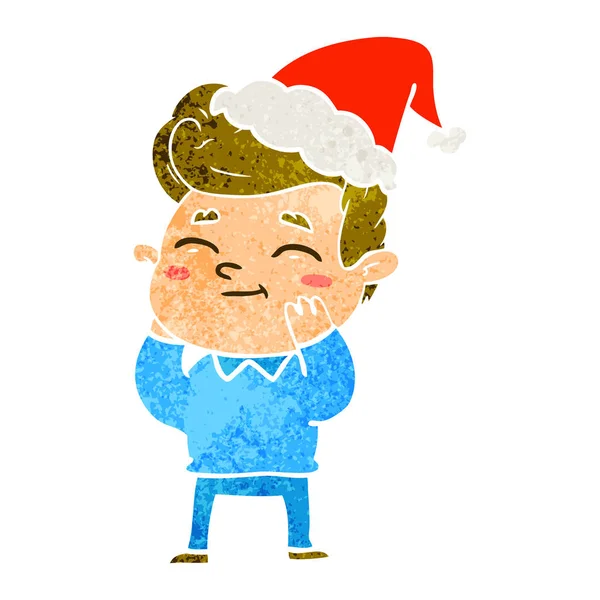 Dibujos animados retro feliz de un hombre con sombrero de santa — Vector de stock