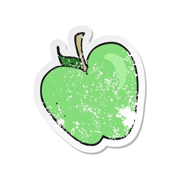 Retro adesivo angosciato di una mela cartone animato — Vettoriale Stock