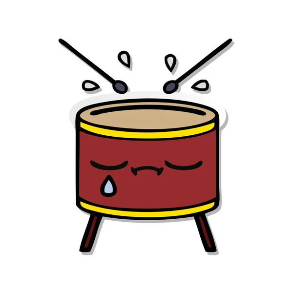 Distressed sticker of a cute cartoon crying drum — Stock Vector