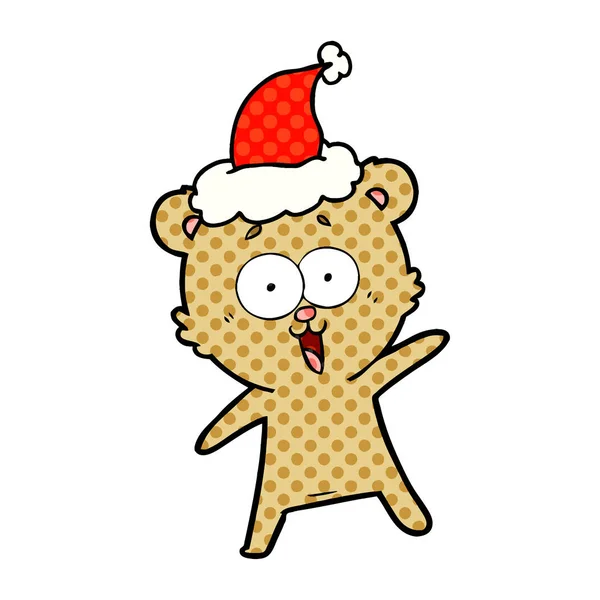 Lachender Teddybär Handgezeichnete Illustration Eines Weihnachtsmannes Comic Stil — Stockvektor