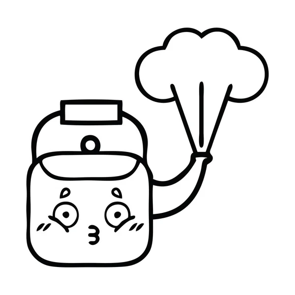 Лінійний малюнок мультфільм паровий чайник — стоковий вектор