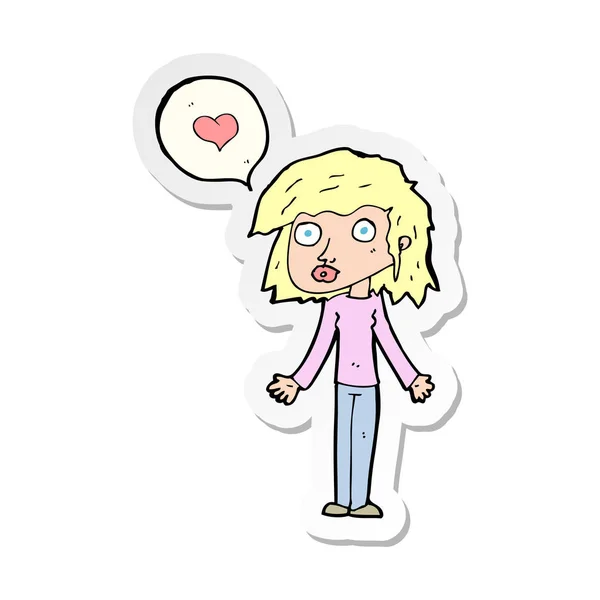 Sticker of a cartoon woman in love — Stock Vector