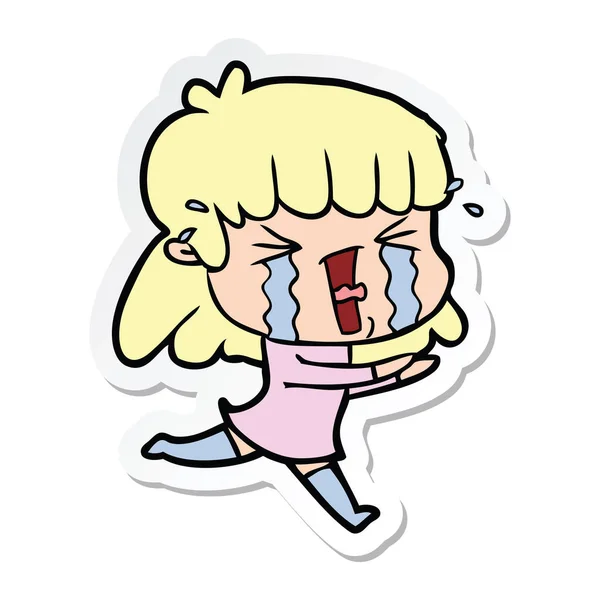 Sticker of a cartoon woman in tears — Stock Vector