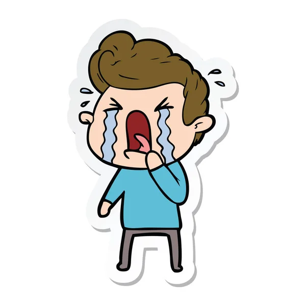 Sticker of a cartoon crying man — Stock Vector