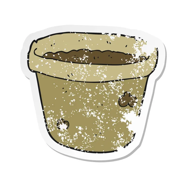 Retro Noodlijdende Sticker Van Een Cartoon Pot Met Aarde — Stockvector