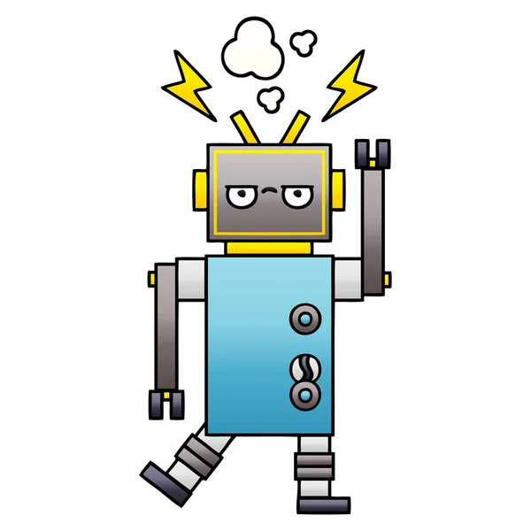 Dibujo Animado Sombreado Degradado Robot Que Funciona Correctamente — Vector de stock