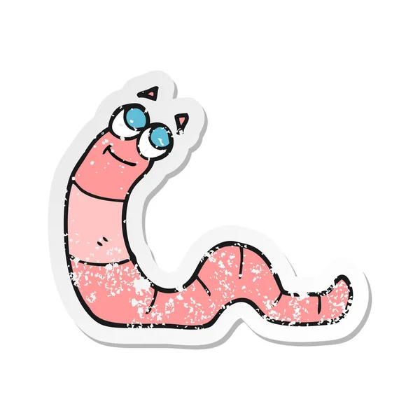 Etiqueta angustiada retro de um worm dos desenhos animados — Vetor de Stock