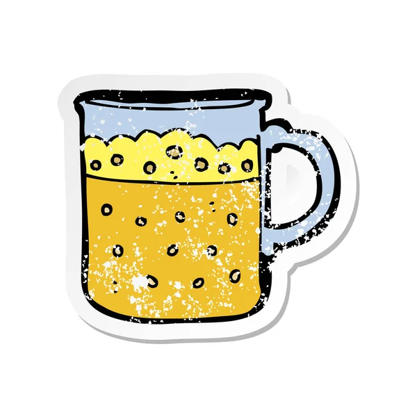 Retro Distressed Sticker Cartoon Mug Beer — Stock Vector