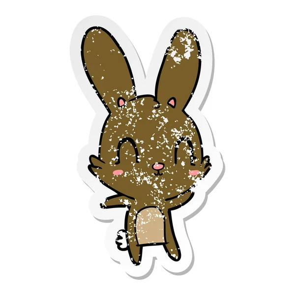 Distressed Sticker Cute Cartoon Rabbit — Stock Vector