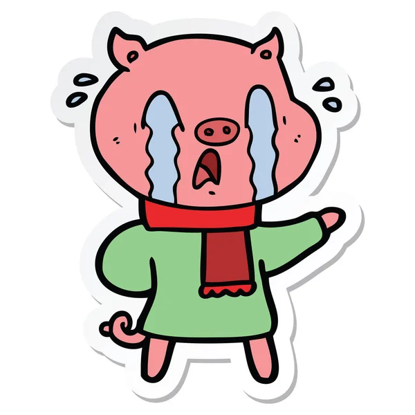 Pegatina Una Caricatura Cerdo Llorando Usando Ropa Humana — Archivo Imágenes Vectoriales