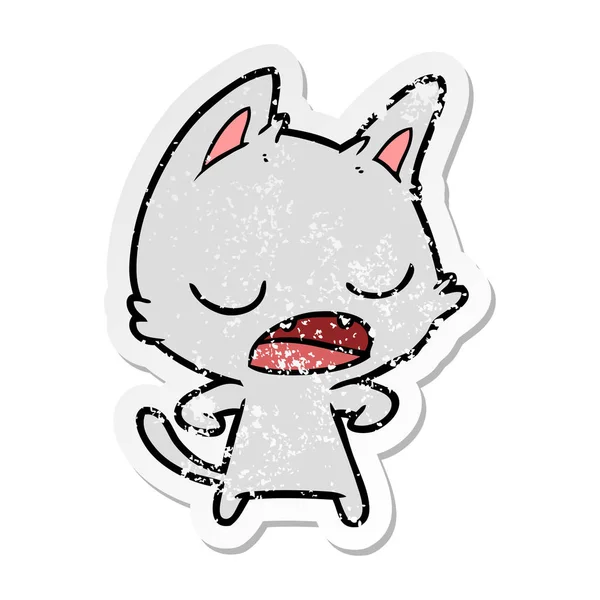 Distressed sticker of a talking cat cartoon — Stock Vector