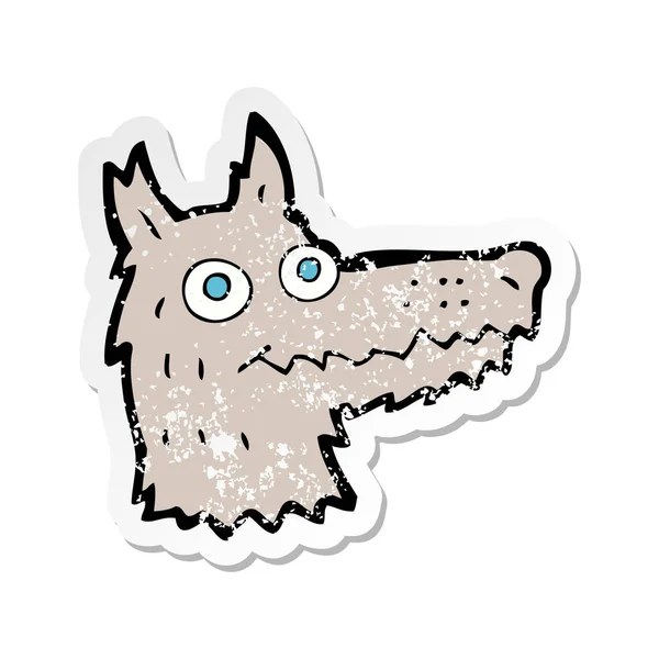 Retro noodlijdende sticker van een cartoon wolf hoofd — Stockvector