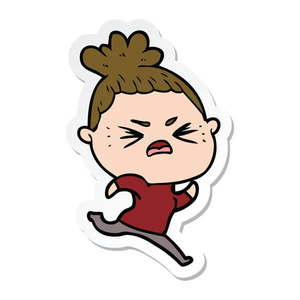 Sticker Cartoon Angry Woman — Stock Vector