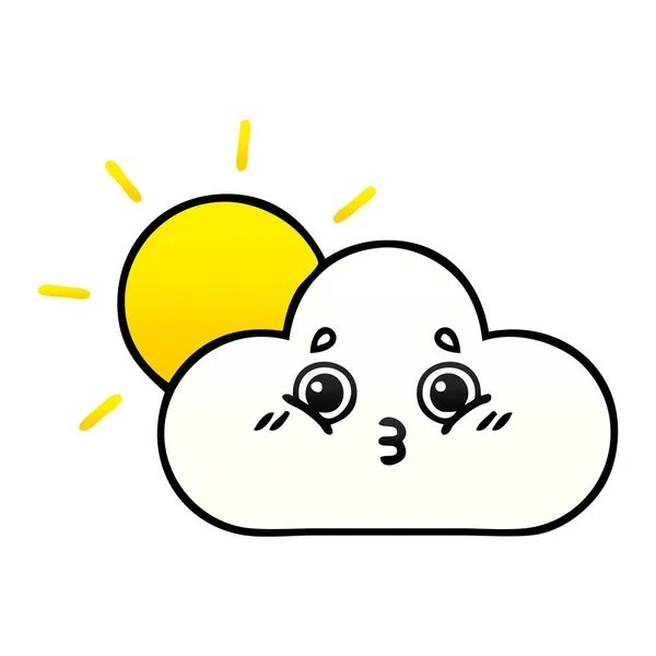 Desenho Animado Sombreado Gradiente Sol Nuvem — Vetor de Stock