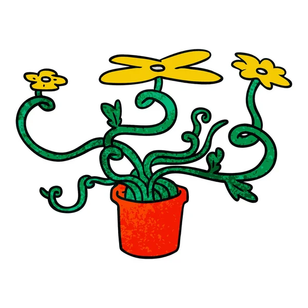 Garabato Texturizado Dibujado Mano Una Planta Flores — Vector de stock