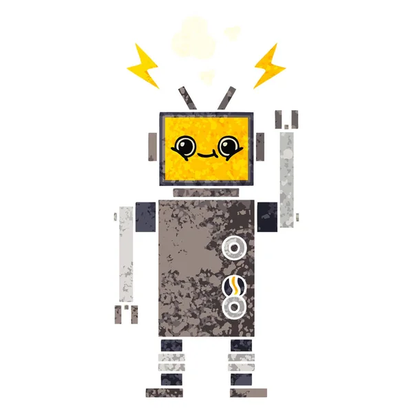 Retro Illustration Style Cartoon Happy Robot — Stock Vector