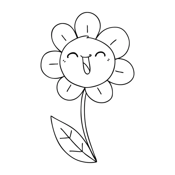 Línea Dibujo Peculiar Dibujos Animados Feliz Flor — Vector de stock