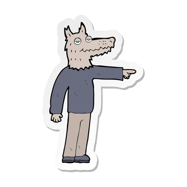 Sticker Van Een Cartoon Wolf Man Wijzen — Stockvector