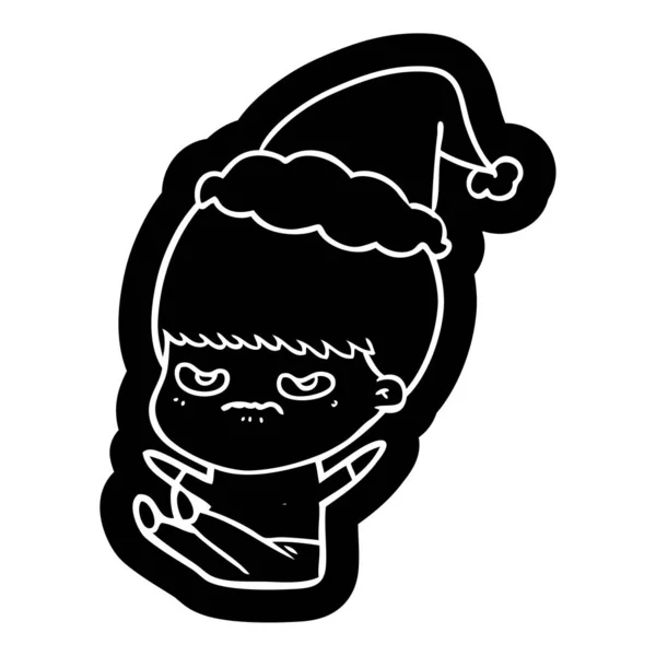 Kreslená ikona chlapce santa klobouk — Stockový vektor