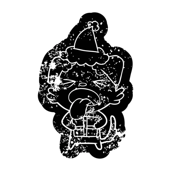 Noel Noel Baba şapkası giyen mevcut bir köpek ilginç karikatür sıkıntılı simgesi