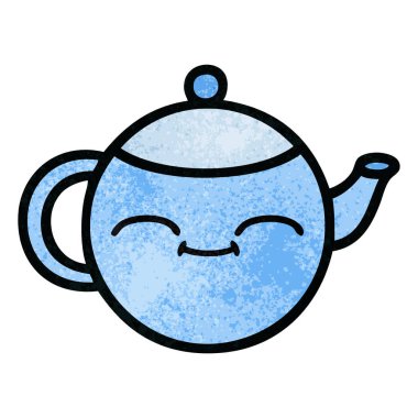 Retro grunge doku karikatür mutlu bir çaydanlık