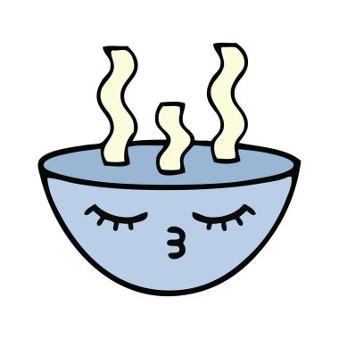 bir kase sıcak çorba sevimli çizgi