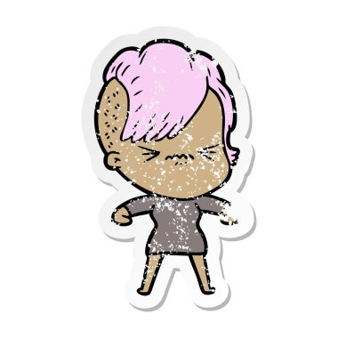 bir karikatür rahatsız yeniyetme kızın sıkıntılı etiket