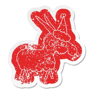 ilginç karikatür sıkıntılı etiket santa şapka giymiş keçi