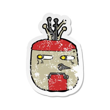 Retro sıkıntılı Etiket cartoon robot baş