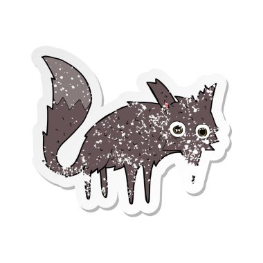 komik karikatür Retro sıkıntılı etiket küçük kurt