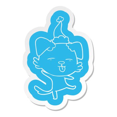 Noel Baba şapkası giyen bir dans eden köpek çizgi film etiketi