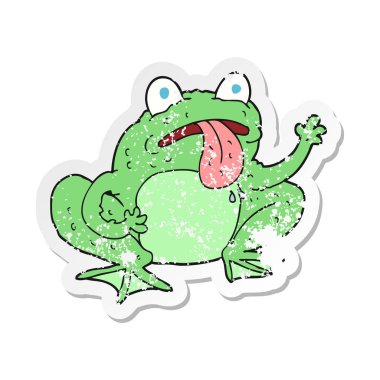 bir çizgi film kurbağa Retro sıkıntılı etiket