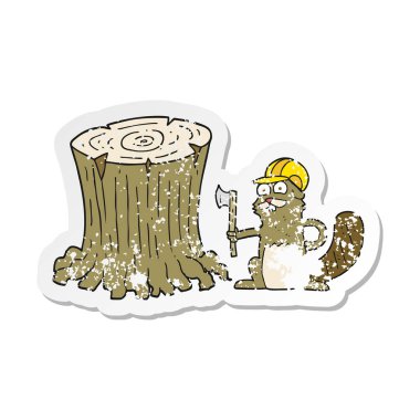 bir çizgi film kunduz Retro sıkıntılı etiket