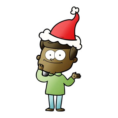 Noel Baba şapkası giyen mutlu bir adamın degrade çizgi film el çekilmiş