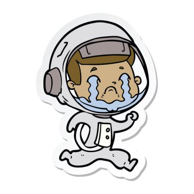 bir çizgi film ağlayan astronotun etiket