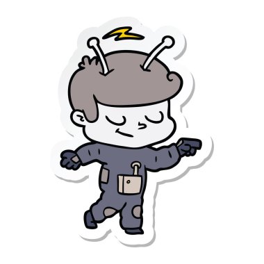 bir dostu karikatür uzay adamı işaret, etiket