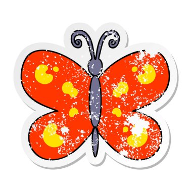 ilginç bir el sıkıntılı etiket karikatür kelebek çizilmiş