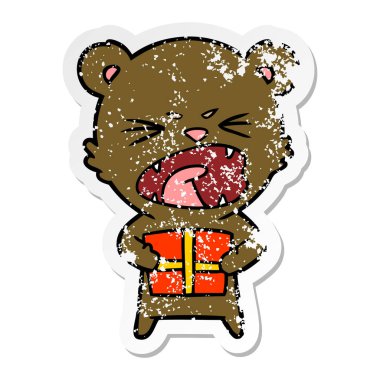 hediye ile bir kızgın çizgi film ayının sıkıntılı etiket