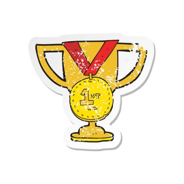 bir karikatür Retro sıkıntılı etiket kupa spor