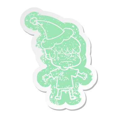 rahatsız ilginç çizgi film Noel Baba şapkası giyen bir çocuk etiket sıkıntılı