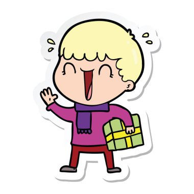 etiket bir gülen adam hediye ile karikatür