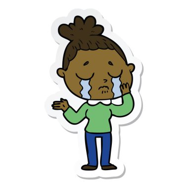 etiket bir karikatür ağlayan kadın