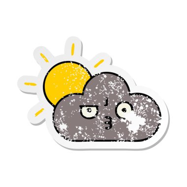 sevimli çizgi fırtına bulutu ve güneş sıkıntılı etiket